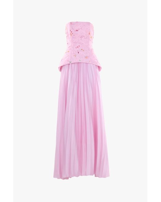 Justin Tong Pink Cascade Pleated Gown