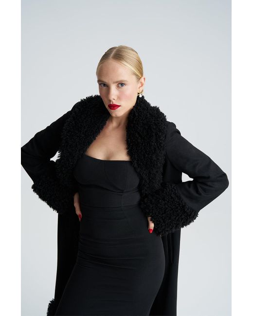 Lora Istanbul Black Lora Faux Fur Suede Long Coat