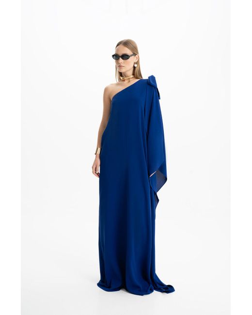 Lora Istanbul Blue Lia Crepe One Shoulder Maxi Dress