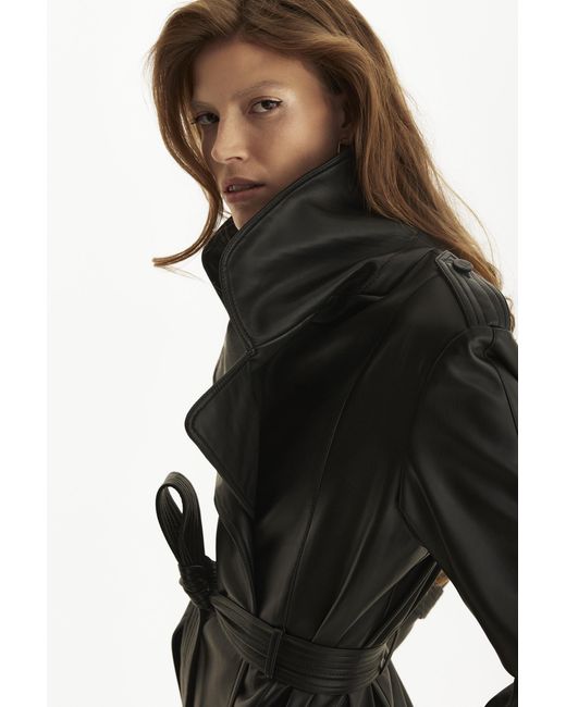 Lita Couture Black Belted Leather Trench Coat