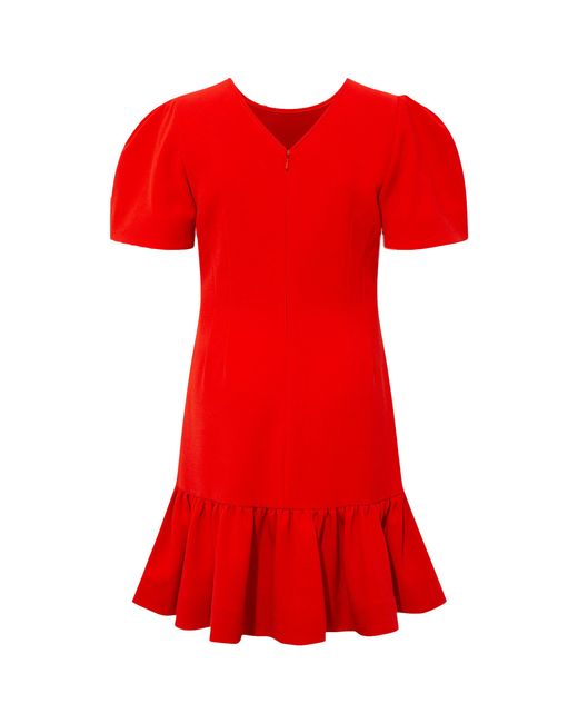 Femponiq Red Pleated Shoulder Peplum Hem Cady Dress (Watermelon)