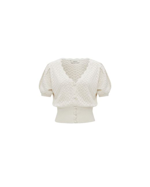 CRUSH Collection White Scalloped Silk And Cotton Blend Cardigan