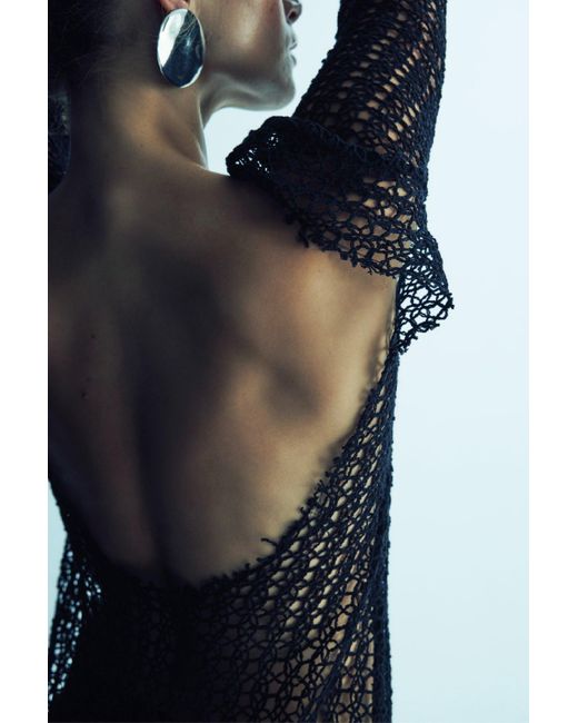 NAZLI CEREN Black Riona Open-Back Crochet Long Dress