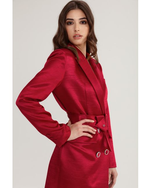 Lita Couture Red Belted Midi Trench Coat