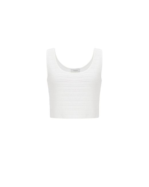 CRUSH Collection White Silk Wool Blend Pointelle-Knit Tank Top