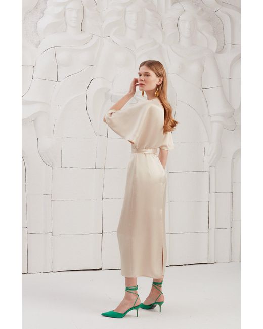Undress White Gina Champagne Midi Dress With Butterfly Sleeves
