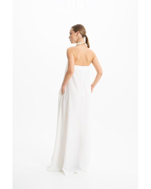 Lora Istanbul White Amy Crepe Strapless Maxi Dress
