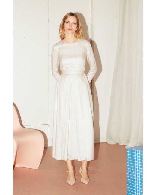 Undress White Tilda Pastel Cream Classic Pleated Midi Dress