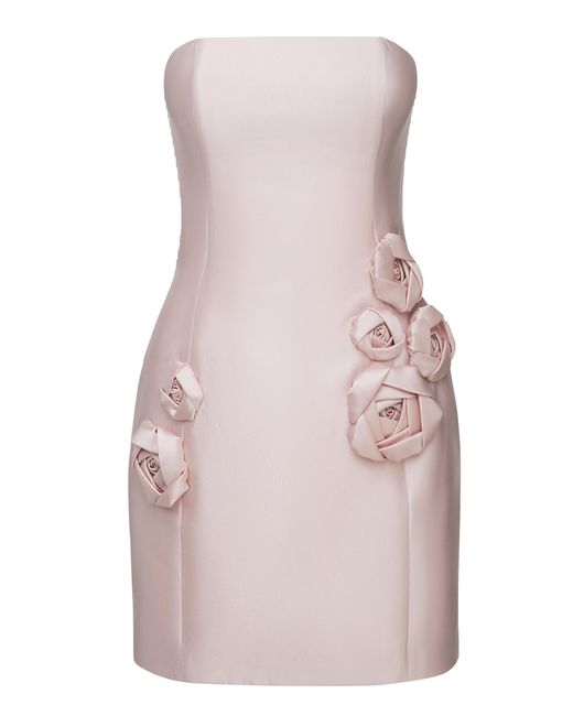 NDS the label Pink Appliqued Strapless Silk And Wool-Blend Mini Dress