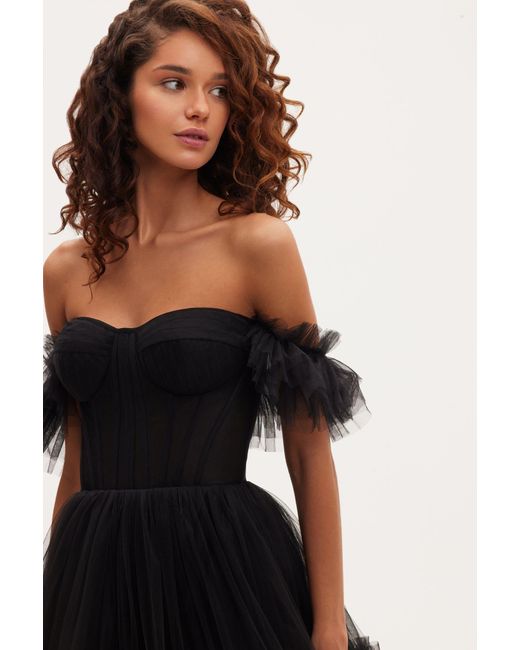 Millà Black Ruffled Tulle Midi Dress