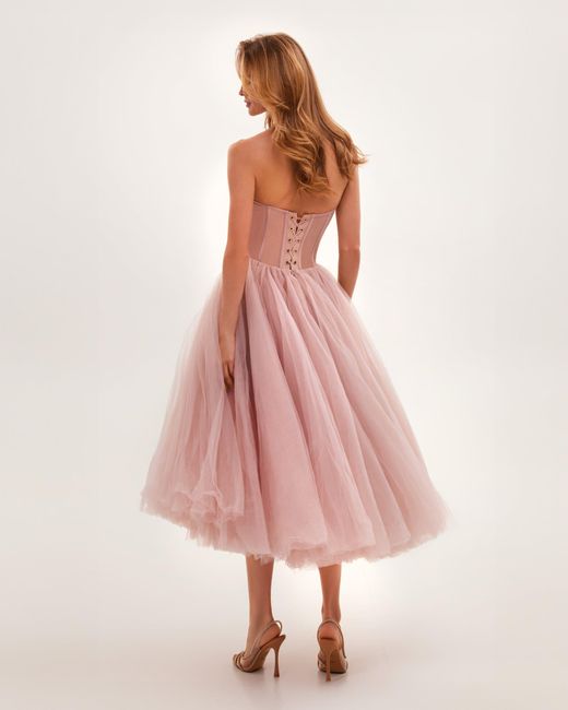 Millà Pink Misty Rose Strapless Puffy Midi Tulle Dress