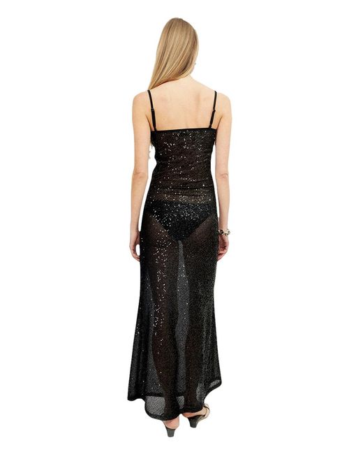 Musier Paris Black Shine Embroidered Long Dress