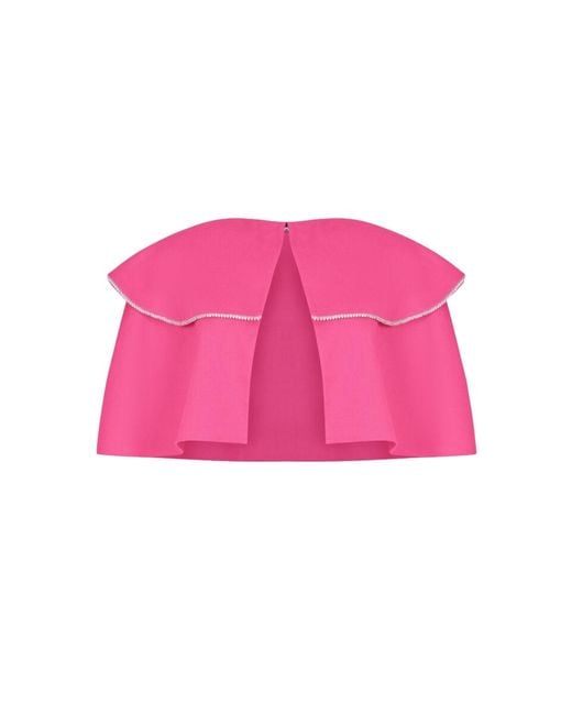 F.ILKK Pink Fucshia Rhinestone Collar Cape Top