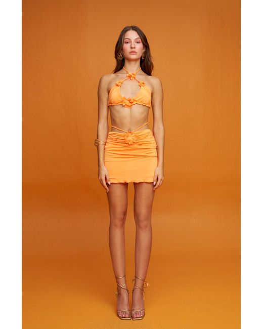 Declara Orange Marigold Floral Skirt