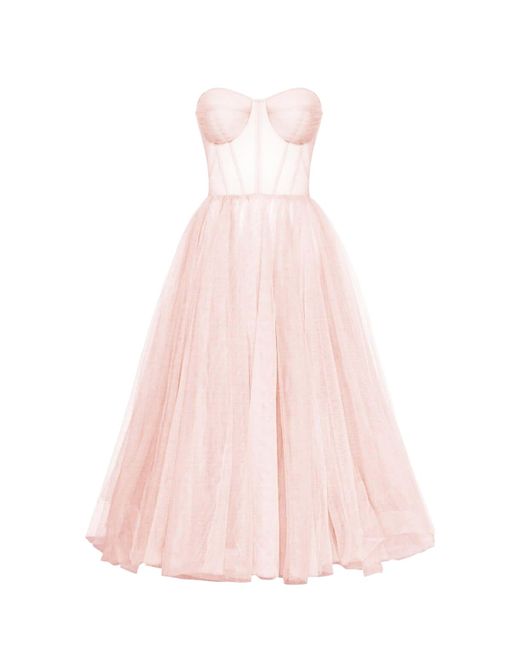 Millà Pink Misty Rose Strapless Puffy Midi Tulle Dress