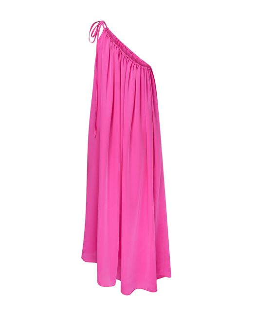 NAZLI CEREN Pink Chrissy One Shoulder Satin Maxi Dress