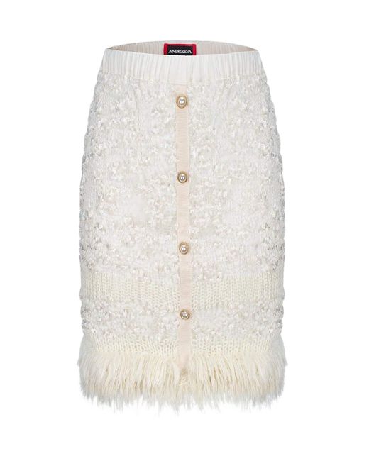 Andreeva White Sundown Handmade Knit Skirt With Pear Buttons