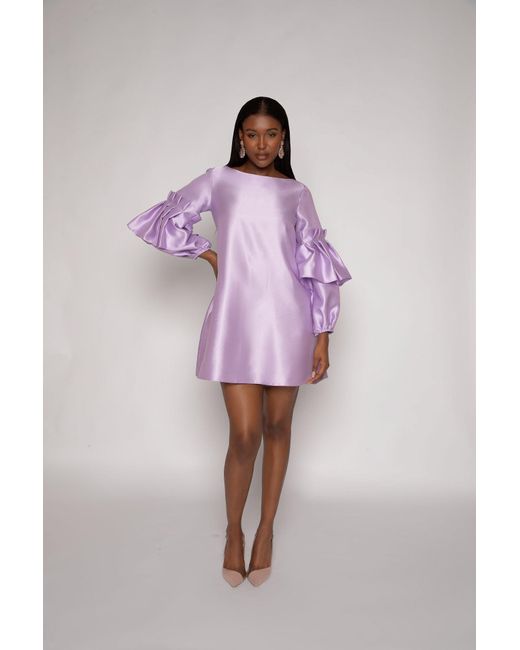 ANITABEL Purple A-Line Dress With Pleated Puff Sleeves