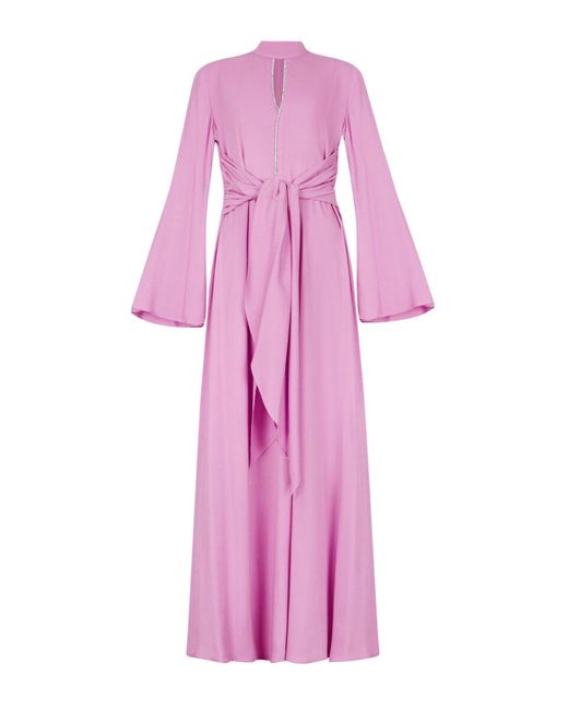 F.ILKK Pink Midi Dress With Keyhole Rhinestone Embellishment