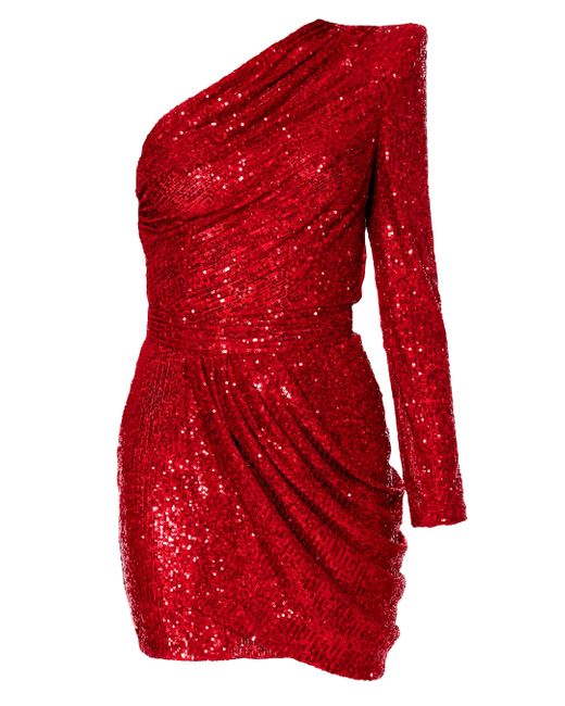 AGGI Red Valentina Fire Asymmetric Sequin Mini Dress