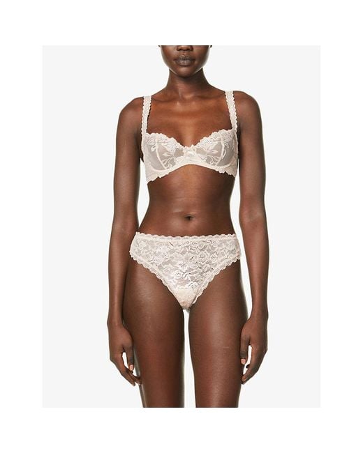 Aubade White Softessence Floral-Embroidered Stretch-Mesh Half-Cup Bra