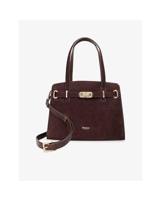 Dune Brown Dinidefine Medium Belted Leather Tote Bag