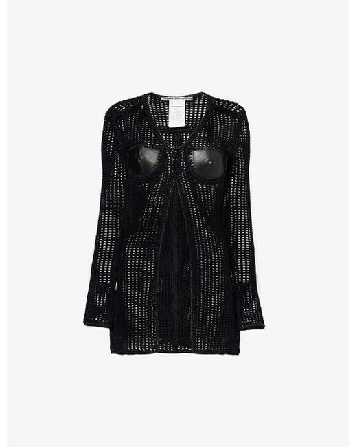 Alexander Wang Black Contrast-panel V-neck Leather And Knitted Cardigan