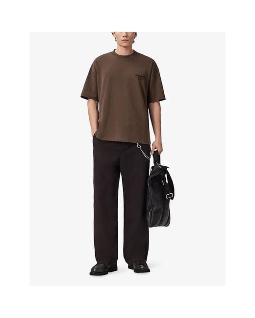 AllSaints Brown Xander Logo-Embossed Short-Sleeve Cotton T-Shirt for men