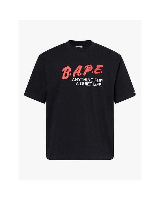 A Bathing Ape Black Motto Logo-Print Cotton T-Shirt for men