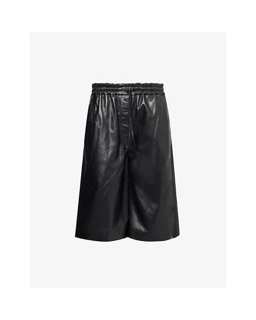 Jil Sander Black Relaxed-fit High-rise Leather Shorts