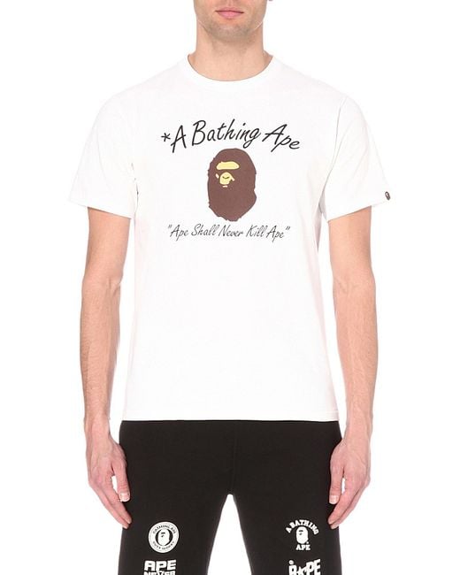 A Bathing Ape White Ape Shall Never Kill Ape Cotton-jersey T-shirt for men
