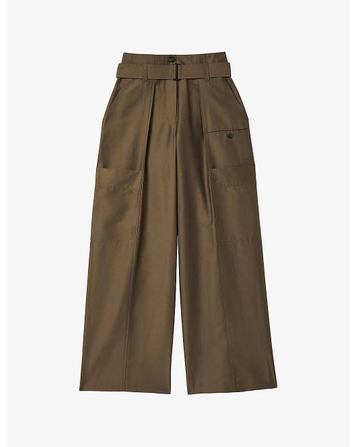 Reiss Green Maria Paper-bag Woven Trousers