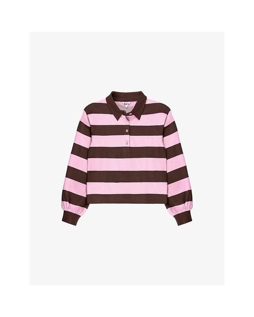 Ro&zo Red Striped Relaxed-Fit Cotton Rugby Shirt