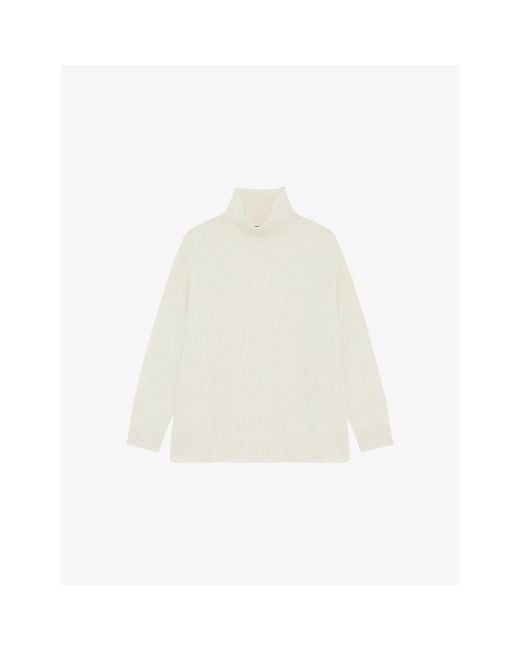 The Kooples White High-Neck Relaxed-Fit Cashmere-Blend Jumper