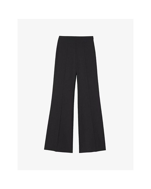 Sandro Black Pressed-crease Wide-leg Mid-rise Wool-blend Trousers