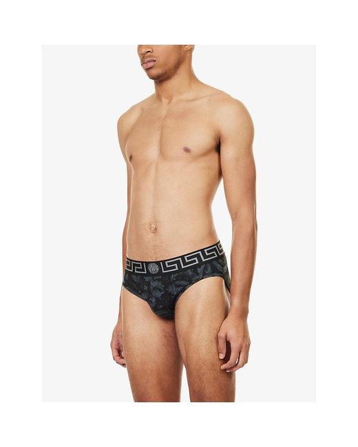 Versace Black Branded-waistband Stretch-cotton Brief for men