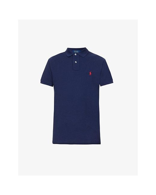 Polo Ralph Lauren Blue Embroidered-logo Regular-fit Cotton-piqué Polo Shirt for men