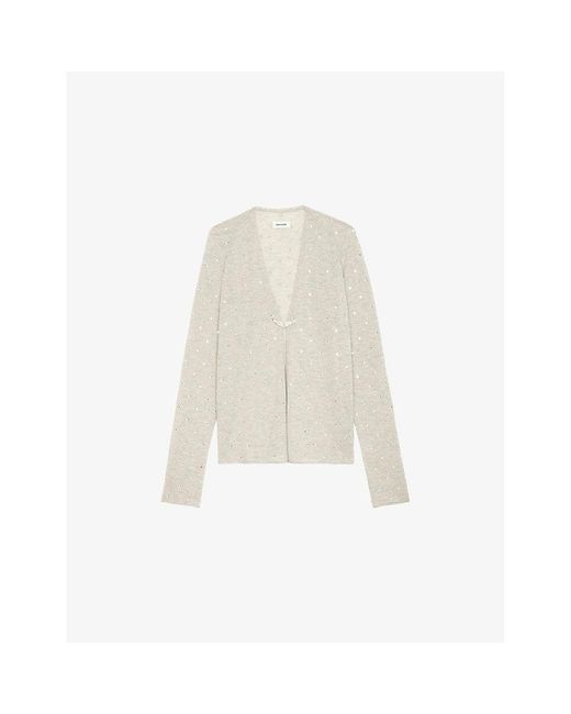 Zadig & Voltaire White Daffy Embellished Knitted Cashmere Cardigan