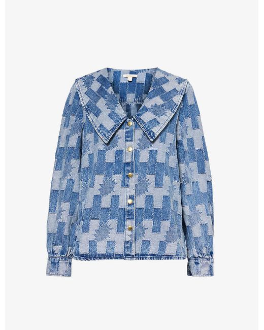 Barbour Blue Bowhill Boxy-fit Patterned-denim Shirt