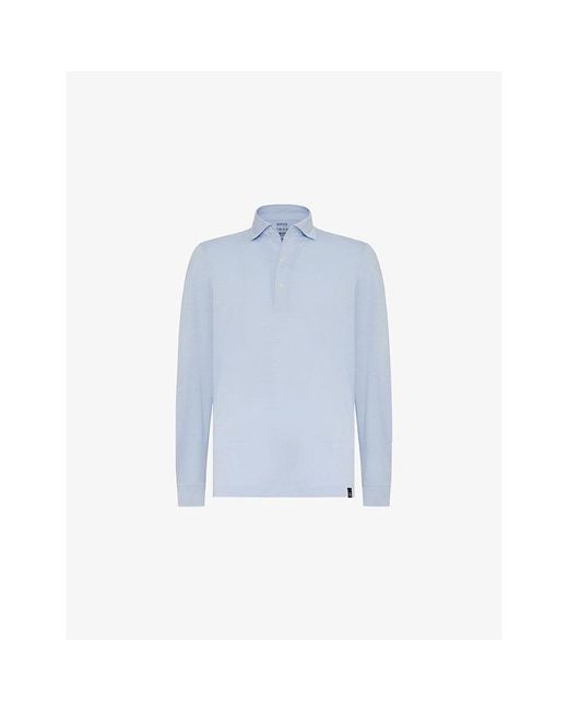 Boggi Blue Collared Long-Sleeve Cotton-Jersey Shirt for men