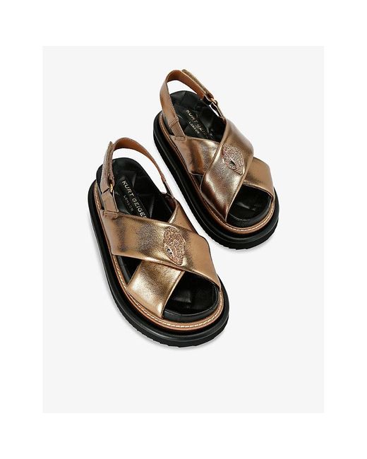 Kurt Geiger Black Orson Cross-Strap Metallic-Leather Flat Sandals