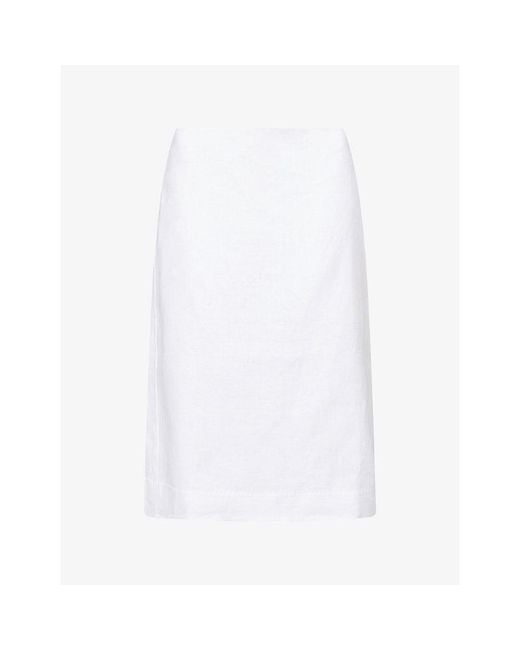 Reformation White Fleur Column Linen Midi Skirt