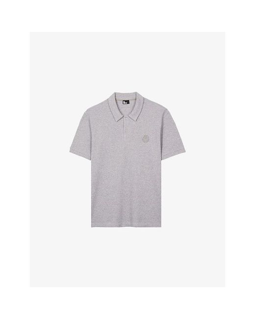 The Kooples Gray Logo-Embroidered Short-Sleeve Stretch-Cotton Polo for men