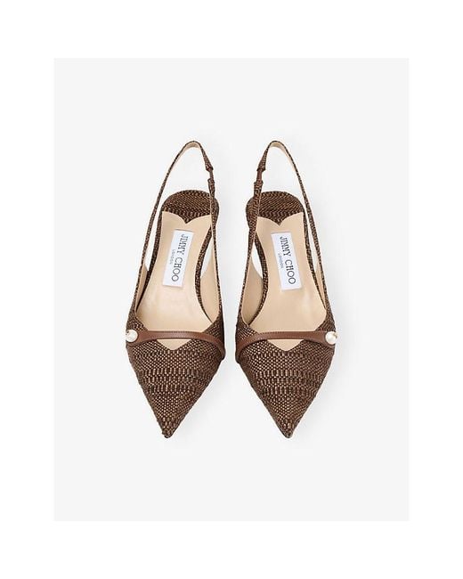 Jimmy Choo Brown Amita 45 Slingback Raffia Heeled Pumps