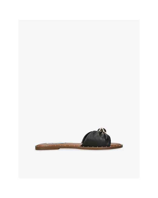 Steve Madden Black Dipsy Flat Leather Sandals