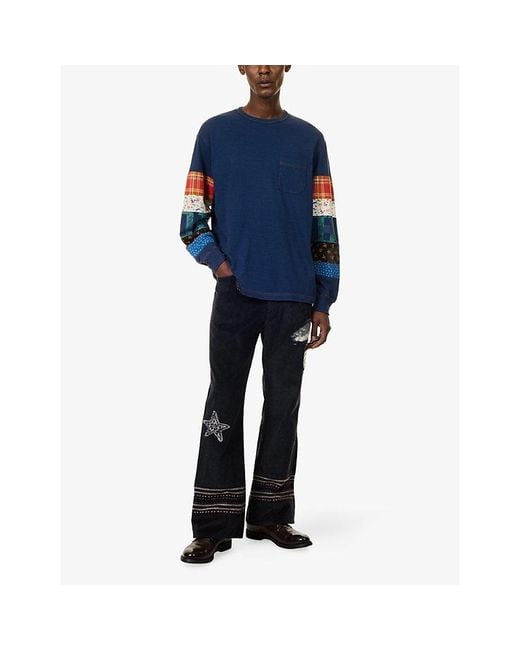KHOKI Blue Patch Long-Sleeve Cotton Top for men