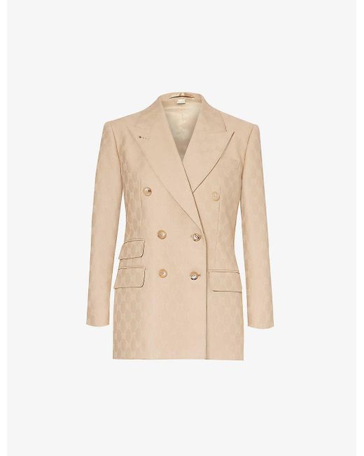 Gucci Natural Monogram-pattern Double-breasted Wool Jacket