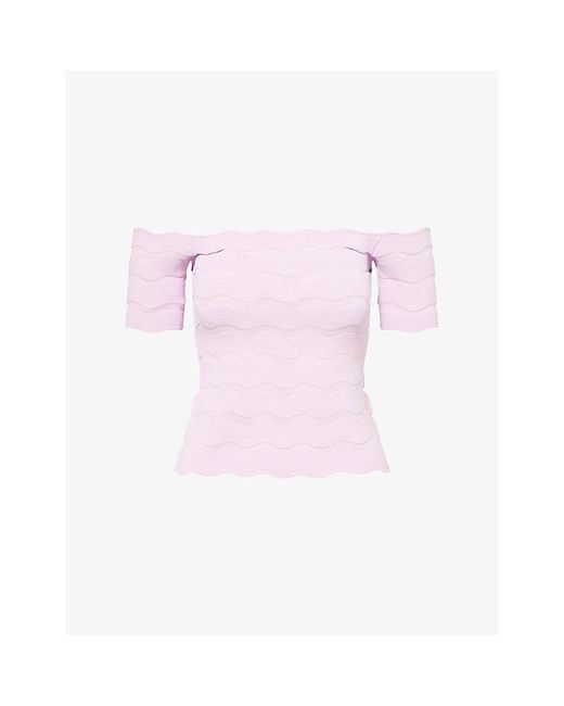 Hervé Léger Pink Lainey Scalloped Off-Shoulder Woven Top
