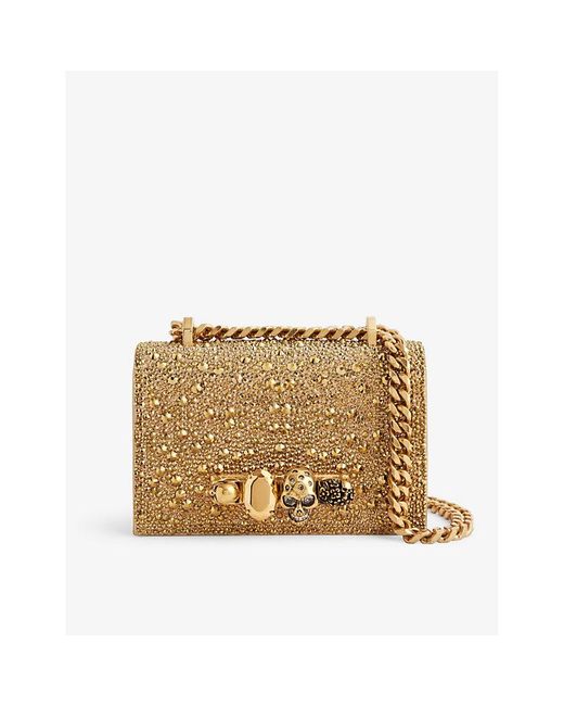 Alexander McQueen Natural Crystal-embellished Knuckle-duster Mini Leather Cross-body Bag