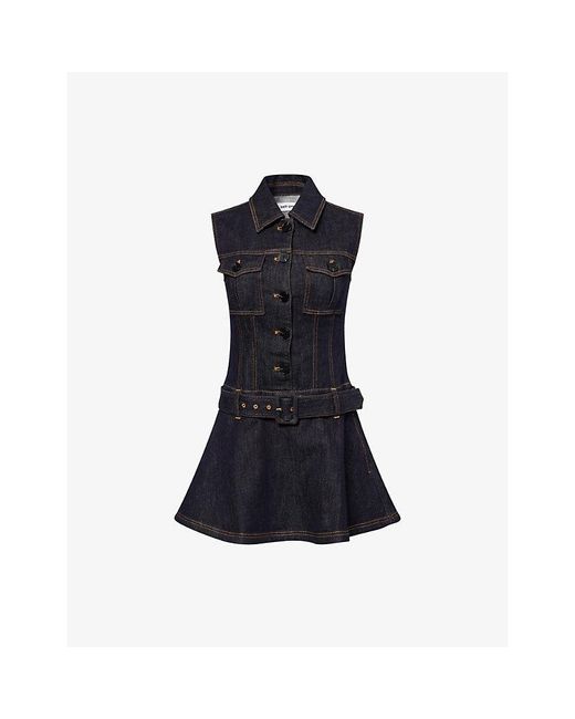 Self-Portrait Blue Flared Sleeveless Stretch-Denim Blend Mini Dress